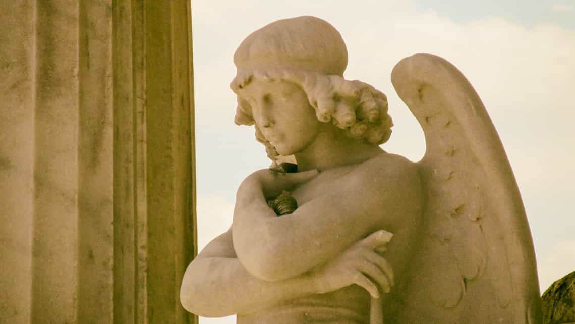 Detalle de la escultura de marmol del angel que custodia el Monumento a los Estudiantes de Medicina