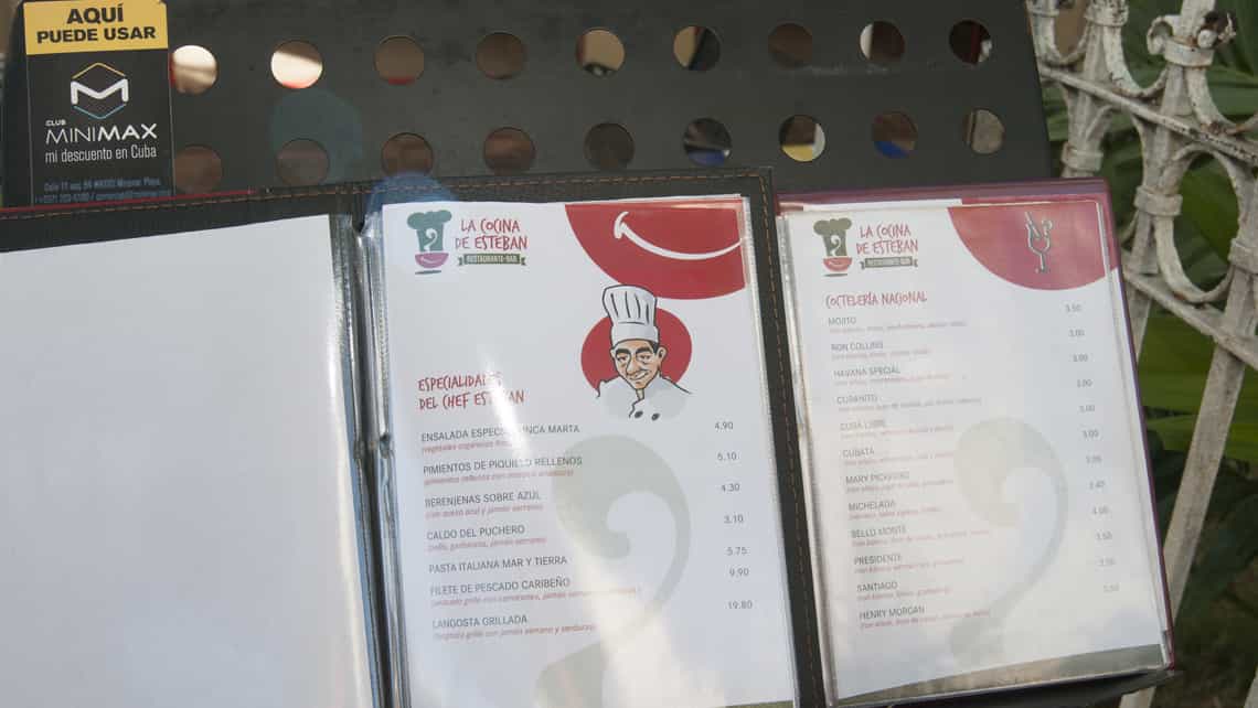 Una seccion del menu del restaurante La Cocina de Esteban