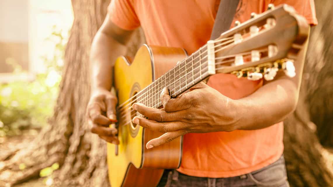 Guitarrista en las afueras de la Zorra y el Cuervo, La Habana