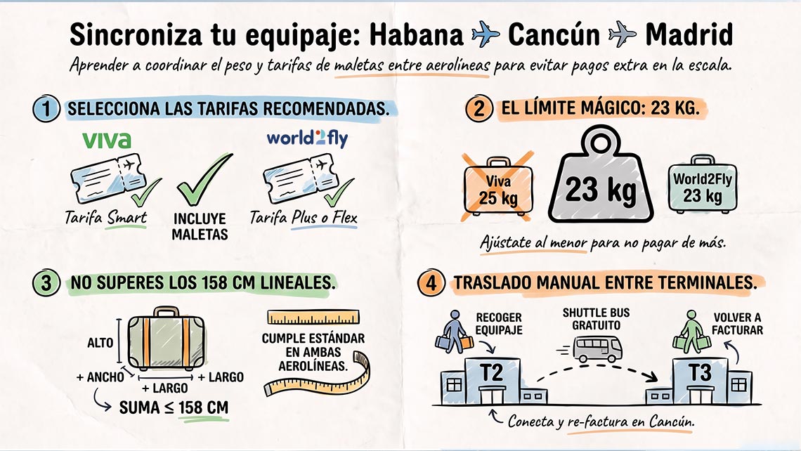 La Habana - Madrid via Cancún